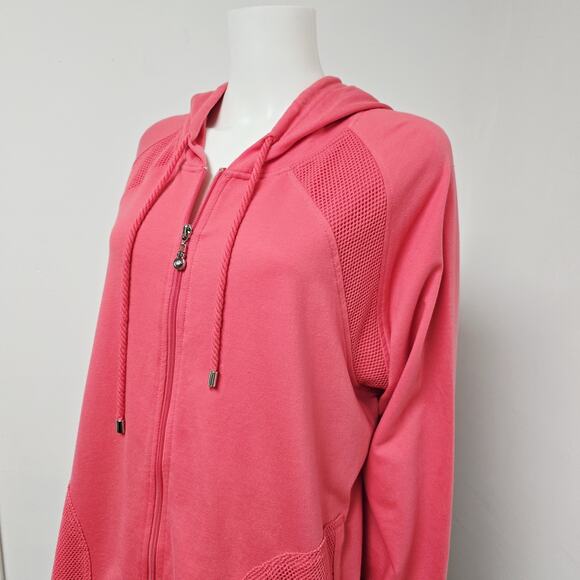 Kim Rogers Hoodie Sweatshirt Cardigan Size 2X Pink Mesh Insets Pockets Full Zip - Picture 2 of 10
